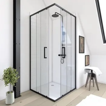 Sprchový kout s rohovým vstupem Aurlane Factory Black Eclipse 90 x 90 cm barva rámu černá dekor skla čiré sklo