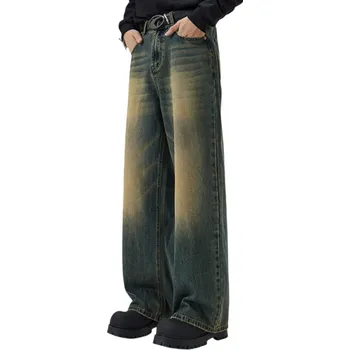 Pánské džíny Pánské vintage džíny Loose fit Sepraný vzhled Pytlovitý rovný střih Široké nohavice Volné stylové rifle Retro ležérní kalhoty tmavě modrá L