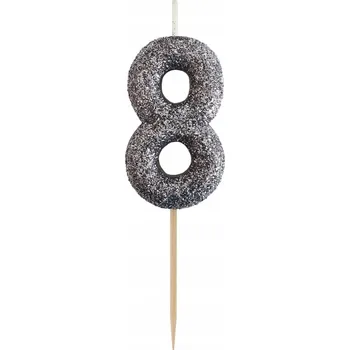 Dortová svíčka 18. NAROZENINY SVÍČKA na dort ČÍSLICE 8 černá BROKÁTOVÁ GODAN svíčky
