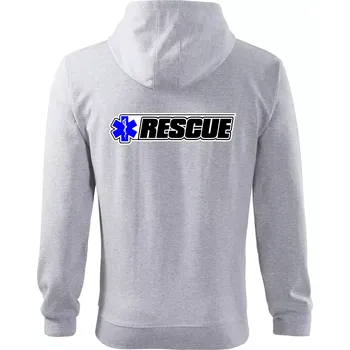 Pánská mikina Záchranář rescue kříž modrý - Mikina s kapucí na zip trendy zipper - 3XL ( Světlešedý Melír )