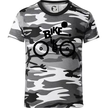 Chlapecké tričko Bike nápis postava - Dětské maskáčové triko - 104-110cm / 3-4 roky ( Šedý maskáč )