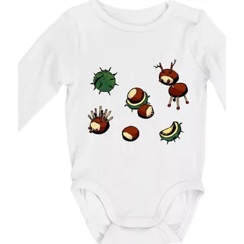 Kojenecký body Kaštanová zvířátka - obdelník - Body kojenecké s dlouhým rukávem - Dlouhý r. do 3 měs ( Bílá )
