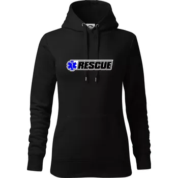 Dámská mikina Záchranář rescue kříž modrý - Mikina dámská Cape s kapucí - L ( Černá )