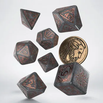 Příslušenství k deskovým hrám Q Workshop Sada 7 kostek - The Witcher Dice Set - Geralt - šedá a bronzová - SWGE05