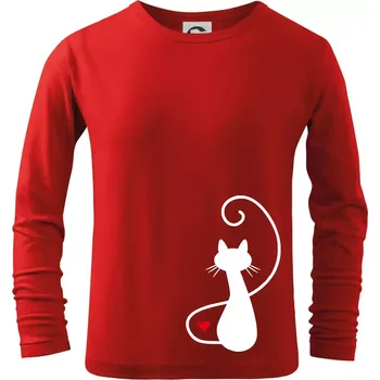 Zamilovaná kočka zpředu - Triko dětské Long Sleeve - 158 cm/12 let ( Červená )