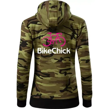 Dámská mikina Bike Chick - Dámská mikina trendy zipper s kapucí - S ( Zelený maskáč )
