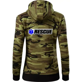 Dámská mikina Záchranář rescue kříž modrý - Dámská mikina trendy zipper s kapucí - XL ( Zelený maskáč )