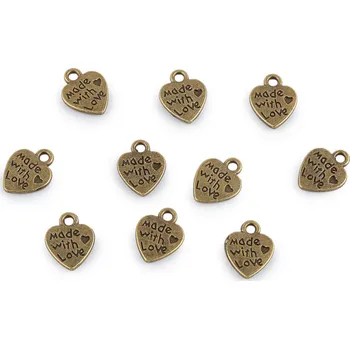 Přívěsek srdce 10x12 mm, barva 2 (Made with love) staromosaz s patinou
