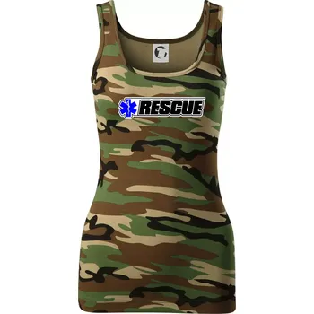 Dámské tričko Záchranář rescue kříž modrý - Dámské Maskáčové tílko - S ( Hnědý maskáč )
