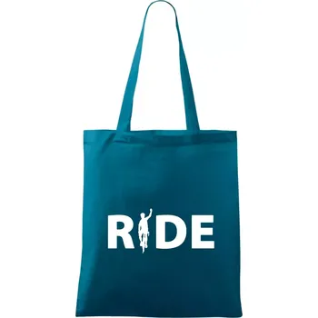 Ride - nápis s cyklistou - Taška bavlněná - 42 x 38 cm ( Petrolejová )
