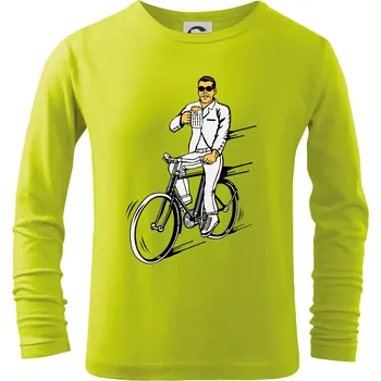 Dětská móda Gentleman na kole s pivem - Triko dětské Long Sleeve - 146 cm/10 let ( Limetková )