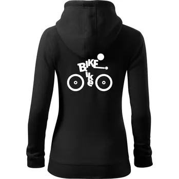 Dámská mikina Bike nápis postava - Dámská mikina trendy zipper s kapucí - S ( Černá )