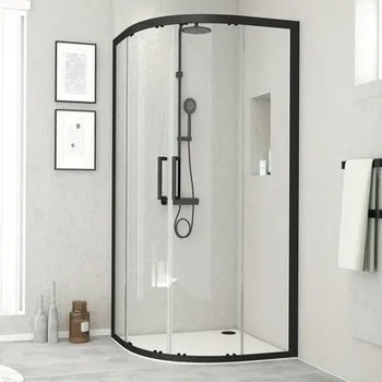 Čtvrtkruhový sprchový kout Aurlane Factory Black Round 90 x 90 cm barva rámu černá dekor skla čiré sklo