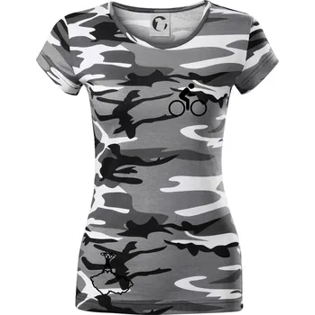 Dámské tričko Mapa ČR + kolo na prsu - Dámské maskáčové triko - XS ( Šedý maskáč )