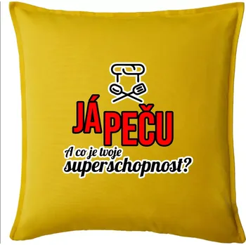 Polštář Já peču - tvoje superschopnost? rovný nápis - Polštář 50x50 - 50x50 - Pouze potah ( Žlutá )