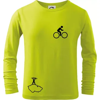 Dětská móda Mapa ČR + kolo na prsu - Triko dětské Long Sleeve - 146 cm/10 let ( Limetková )