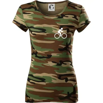 Dámské tričko Cyklistika logo prsa - Dámské maskáčové triko - XL ( Hnědý maskáč )
