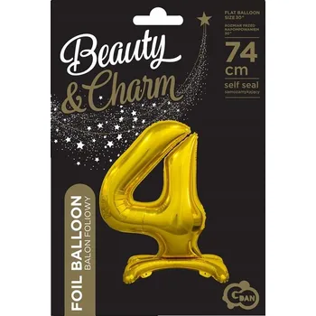 Balónek ZLATÝ BALÓNEK STOJÍCÍ fóliový ČÍSLICE 4 metalický ZLATÝ 74 cm GODAN balónky