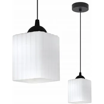 ZÁVĚSNÉ STROPNÍ SVÍTIDLO LUSTR ČERNÝ JEDNODUCHÝ BÍLÝ S DRÁŽKOVANÝM VZHLEDEM GLAMOUR