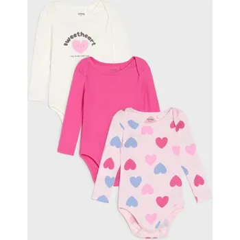 Sinsay - Sada 3 kusů bavlněných body s dlouhými rukávy - krémová - 608AF-01X - 608AF-01X-62