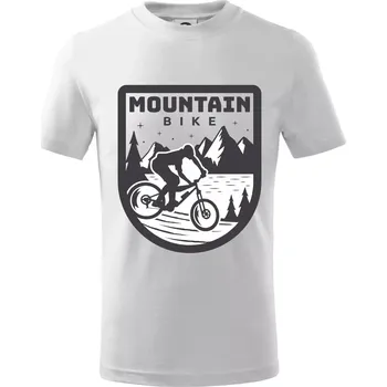 Chlapecké tričko MTB mountain bike logo prsa zaoblené - Tričko dětské bavlněné - 146 cm/10 let ( Bílá )
