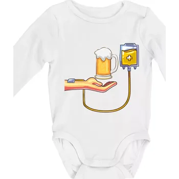 Pivo infuze - Body kojenecké s dlouhým rukávem - Dlouhý r. 3-6 měs ( Bílá )