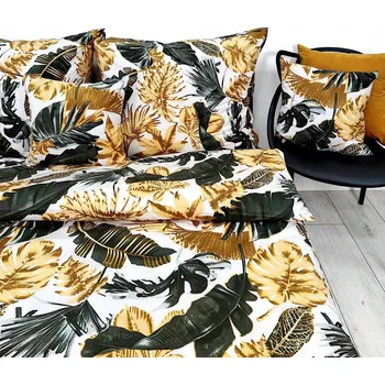 Povlečení Povlečení bavlna PREMIUM Velké exotické listy žluto-šedé povlaky 160x200 +
