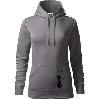 Dámská mikina Zamilovaná kočka zpředu - Mikina dámská Cape s kapucí - XL ( Ocelově šedá )