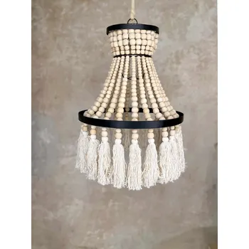 Závěsné Boho svítidlo s korálky 40 cm, ručně vyráběný lustr z Bali RAYA 40x55