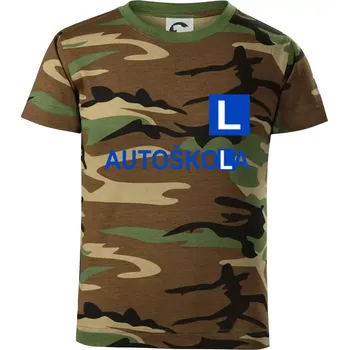 Chlapecké tričko Autoškola nápis - Dětské maskáčové triko - 104-110cm / 3-4 roky ( Hnědý maskáč )