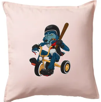 Polštář Vlk na tříkolce - Polštář 50x50 - 50x50 - Včetně výplně ( Světle růžová )