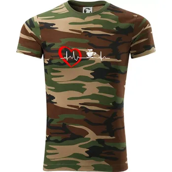 Pánské tričko Moje srdce bije pro kávu - Army CAMOUFLAGE - S ( Hnědý maskáč )