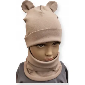 Čepice Souprava ČEPICE + NÁKRČNÍK dětská souprava s UŠIMA velikost 52-56 CAPPUCCINO