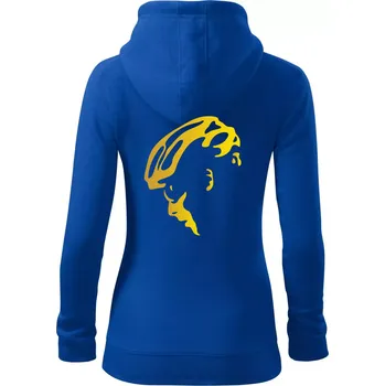 Dámská mikina Hlava cyklista zlatá - Dámská mikina trendy zipper s kapucí - M ( Královská modrá )