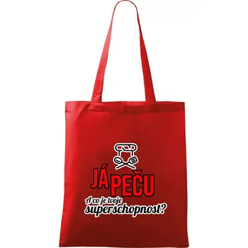 Nákupní taška Já peču - tvoje superschopnost? rovný nápis - Taška bavlněná - 42 x 38 cm ( Červená )