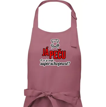 Kuchyňská zástěra Já peču - tvoje superschopnost? rovný nápis - Dámská zástěra na vaření - Univerzální velikost ( Starorůžová )
