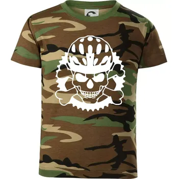 Chlapecké tričko Lebka cyklisty - helma - Dětské maskáčové triko - 104-110cm / 3-4 roky ( Hnědý maskáč )