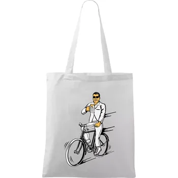 Gentleman na kole s pivem - Taška bavlněná - 42 x 38 cm ( Bílá )