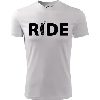Ride - nápis s cyklistou - Dětské triko sportovní (dresovina) - 146 cm/10 let ( Bílá )