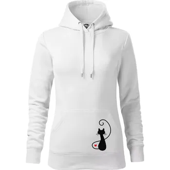 Dámská mikina Zamilovaná kočka zpředu - Mikina dámská Cape s kapucí - XS ( Bílá )