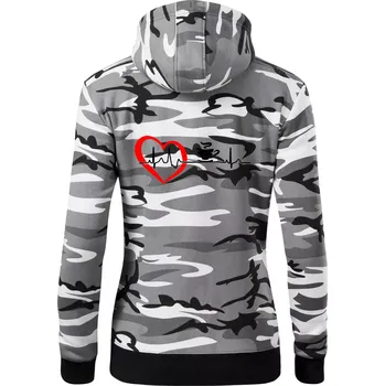 Dámská mikina Moje srdce bije pro kávu - Dámská mikina trendy zipper s kapucí - S ( Šedý maskáč )