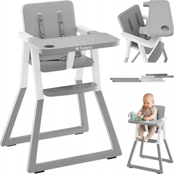 Jídelní židlička Skládací jídelní židlička Tulano šedo-bílá s tácem a popruhy