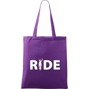 Ride - nápis s cyklistou - Taška bavlněná - 42 x 38 cm ( Fialová )