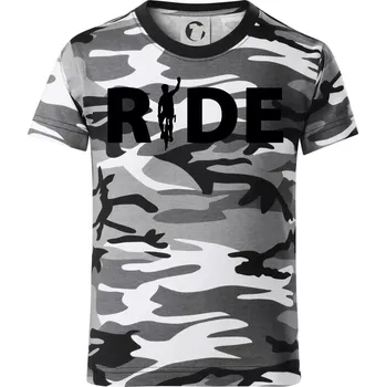 Chlapecké tričko Ride - nápis s cyklistou - Dětské maskáčové triko - 146 cm/10 let ( Šedý maskáč )