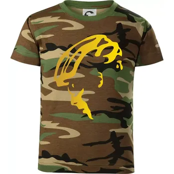 Chlapecké tričko Hlava cyklista zlatá - Dětské maskáčové triko - 146 cm/10 let ( Hnědý maskáč )