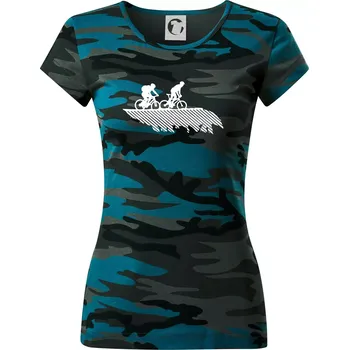 Cyclo duo - Dámské maskáčové triko - M ( Petrolejová maskáč )