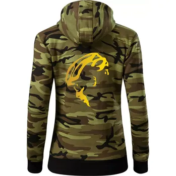 Dámská mikina Hlava cyklista zlatá - Dámská mikina trendy zipper s kapucí - XS ( Zelený maskáč )