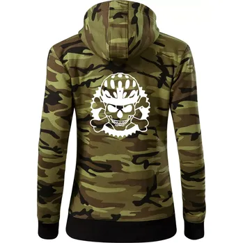 Dámská mikina Lebka cyklisty - helma - Dámská mikina trendy zipper s kapucí - XL ( Zelený maskáč )