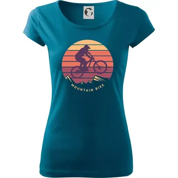 Dámské tričko MTB barevné kolo západ slunce - Dámské triko Pure - L ( Petrolejová )