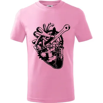 Cyklistovo srdce - Tričko dětské bavlněné - 104-110cm / 3-4 roky ( Růžová )